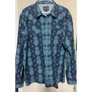 Gibson Mens Western Pearl Snap Shirt sz XL Paisley rodeo cowboy navy blue teal